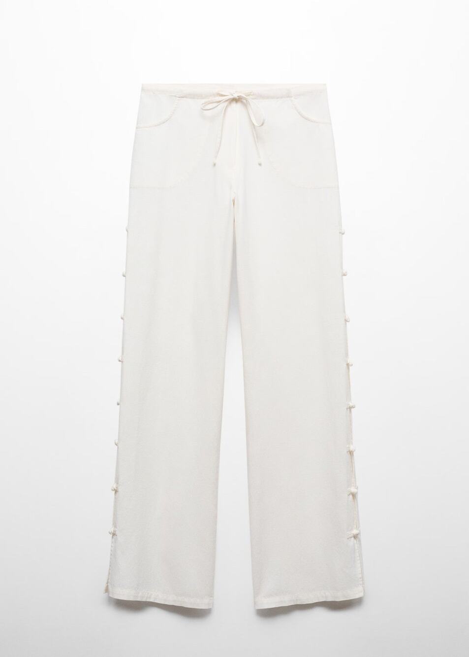 MANGO Wide-Leg Pants With Buttons - S - Ecru